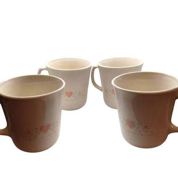 Corning Ware Corelle Forever Yours Coffee Mugs Heart Floral Design Set Of 4 - Picture 6 of 7